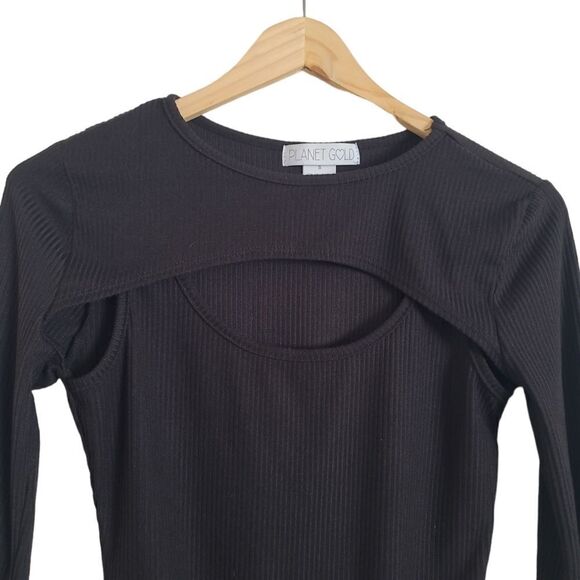 Planet gold bodysuit women's black top long sleeve size small - Picture 3 of 5